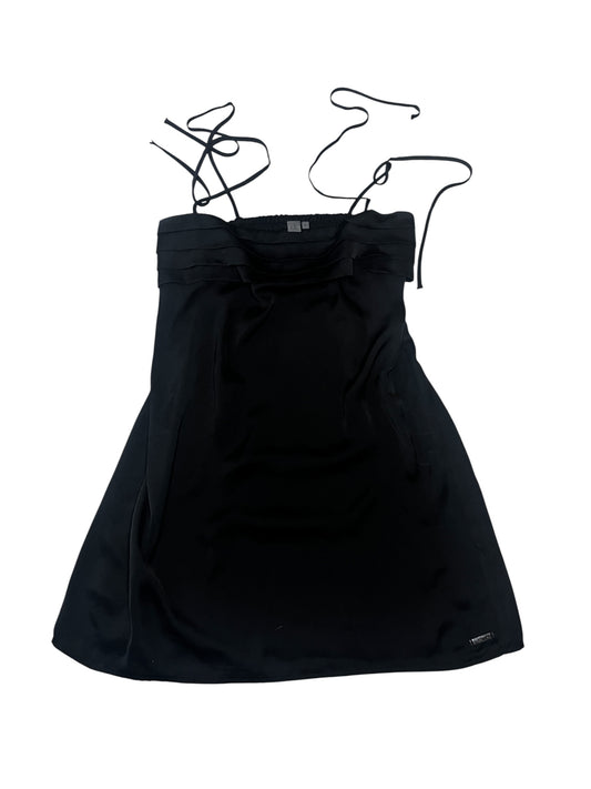 Black Satin Mini Dress with Tie Straps #9217