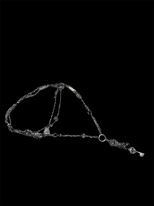 Silver Necklace with Key and Heart Charm #6045