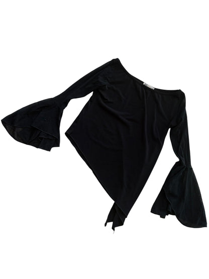 2000s Ampère Black Asymmetric Bell-Sleeve Top #13257