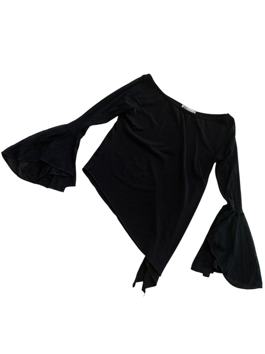 2000s Ampère Black Asymmetric Bell-Sleeve Top #13257