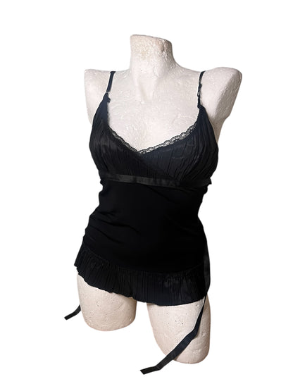 Black Lace Camisole Top with Satin Tie Back #11596