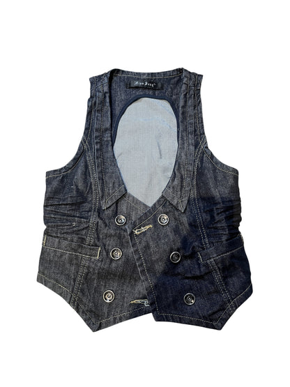 Y2K Double-Breasted Denim Utility Vest #11806