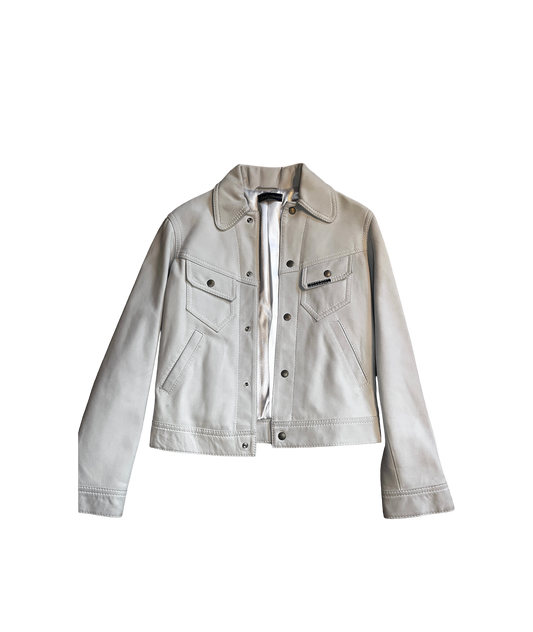 Italian Leather Jacket Off White S