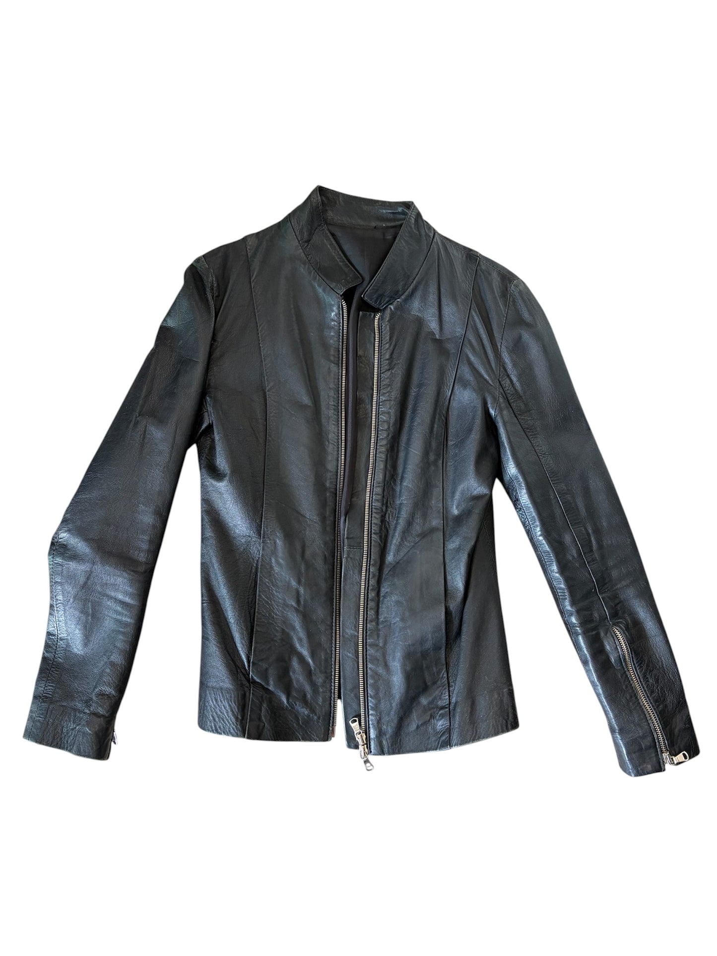 Vintage Italian Black Leather Zip Jacket #11993