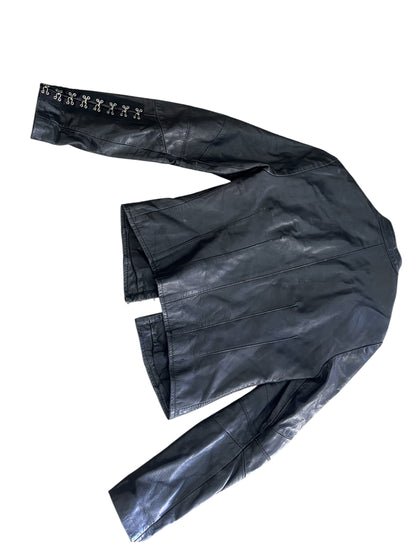 Black Leather Hook Closure Jacket #12417