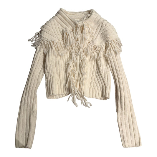 Motivi Cream Fringe Knit Cardigan #13583