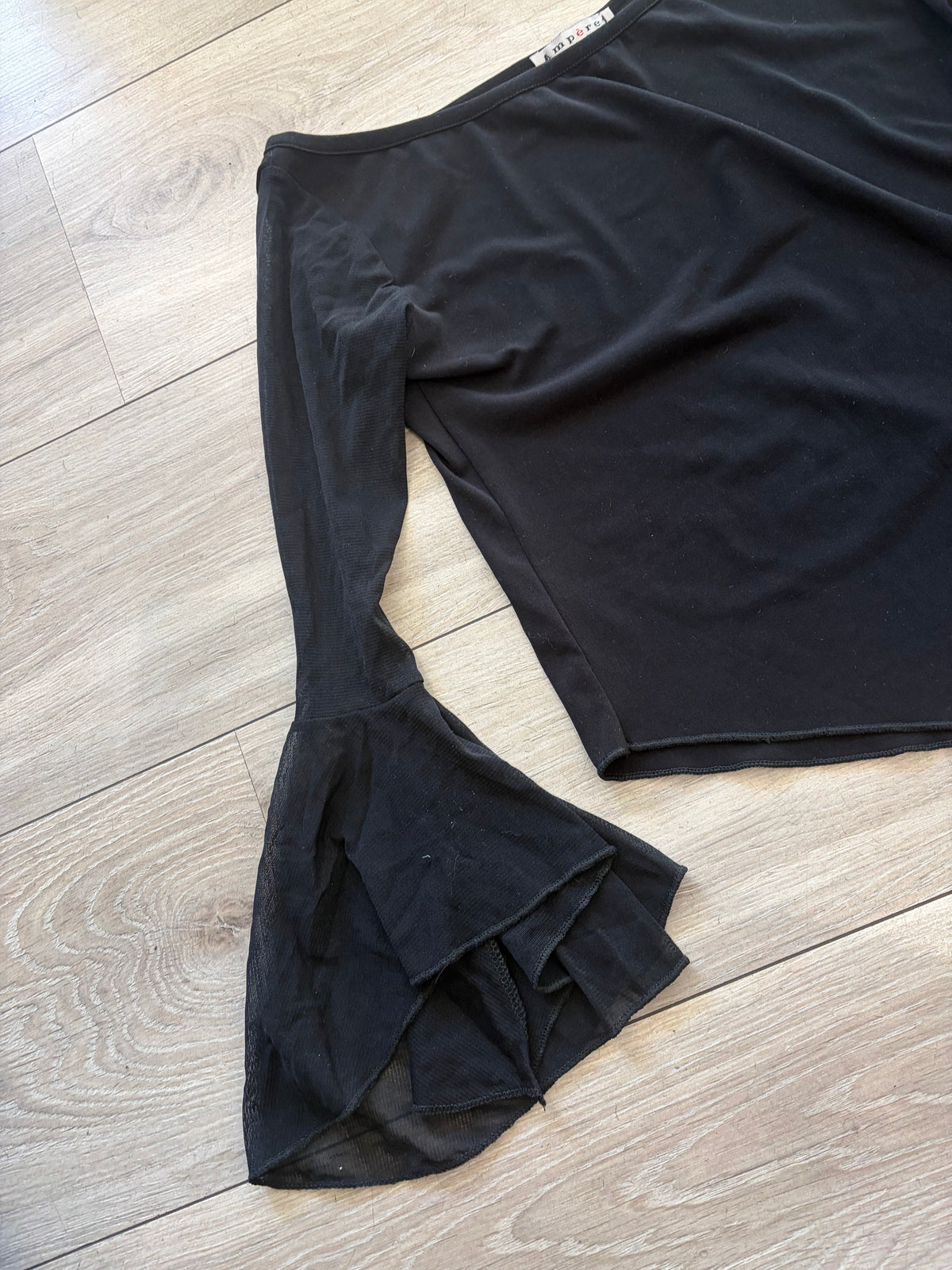 2000s Ampère Black Asymmetric Bell-Sleeve Top #13257