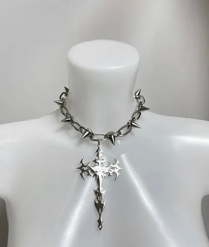 666999 Thorns x Extra large cyber Cross Choker #2578