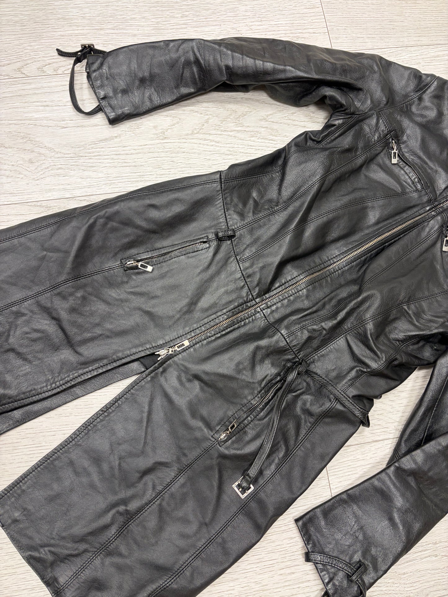 Black Leather Zip-Detail Coat #13334