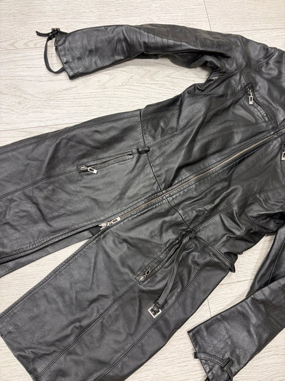 Black Leather Zip-Detail Coat #13334