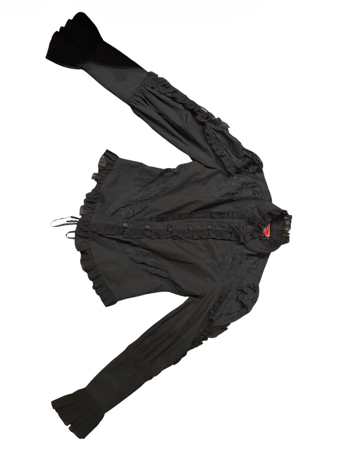 Collection Black Ruffle Blouse with Flared Cuffs #13611