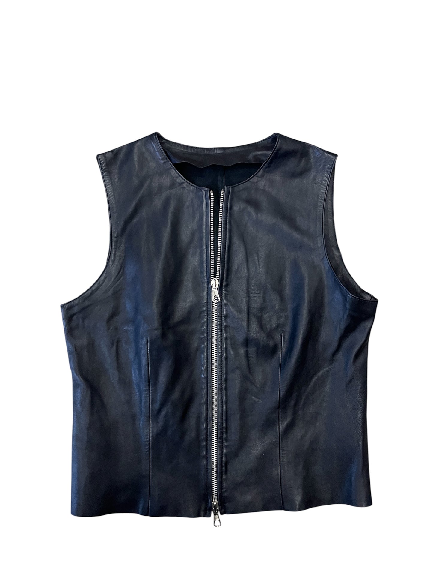 Minimal Leather Zip Vest #11846