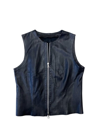 Minimal Leather Zip Vest #11846