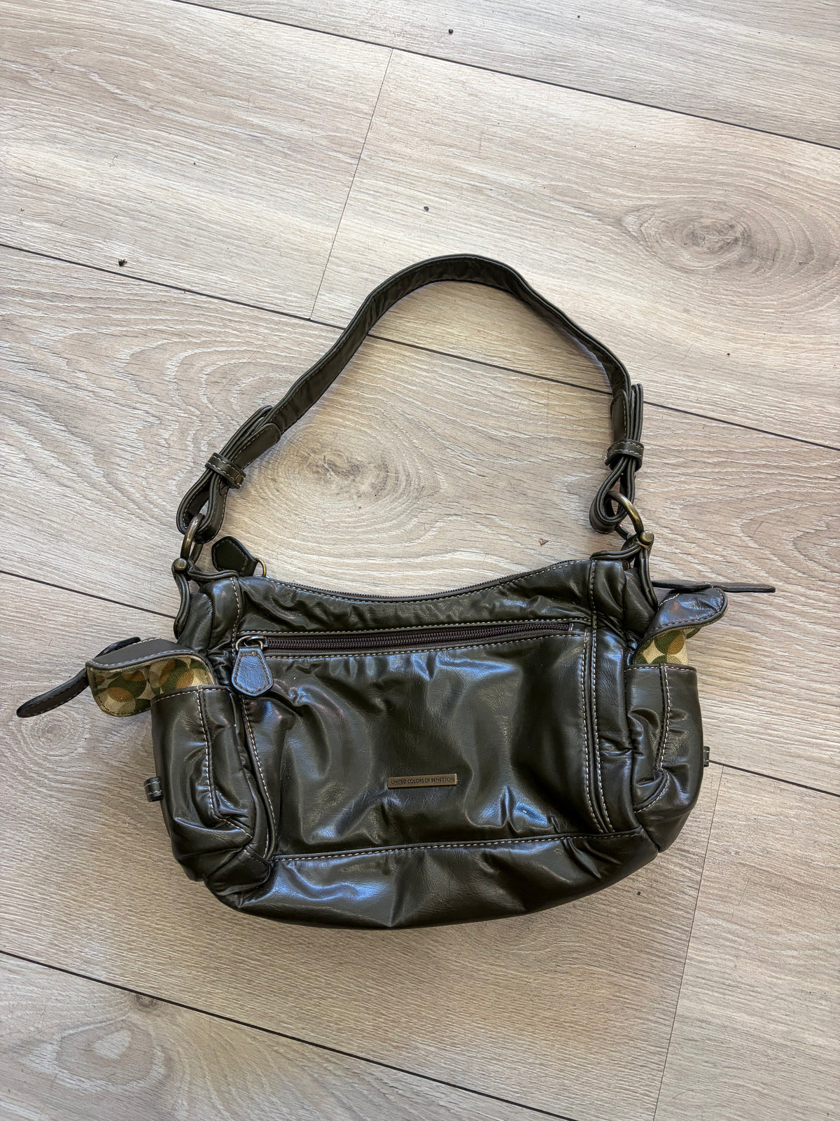 Benetton Olive Green Multi-Pocket Shoulder Bag #13625