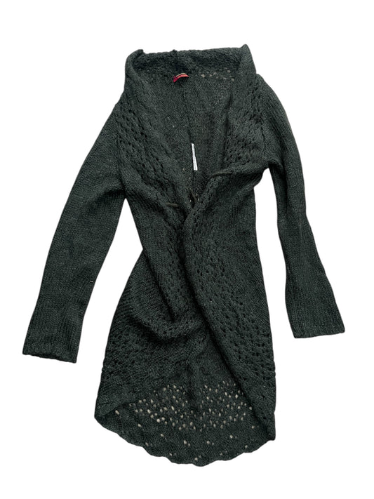 Italian Open-Knit Wrap Cardigan — Moss Green #11303