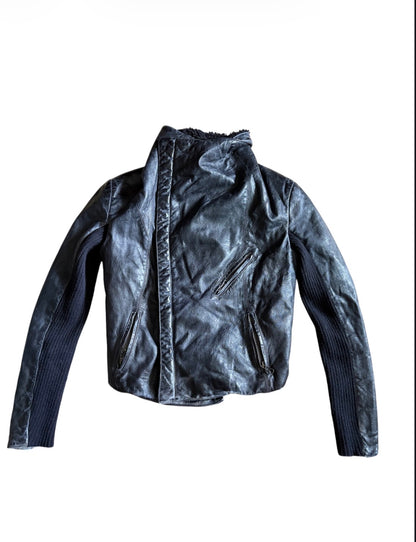 Black Asymmetric Leather-Look Aviator Jacket