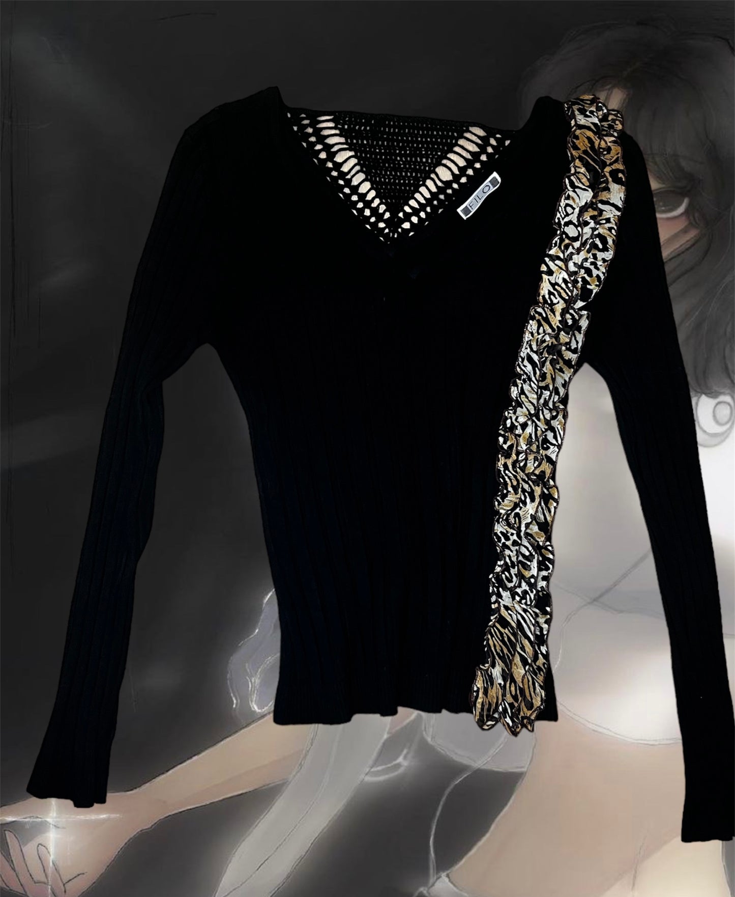 Jumper with Leopard Print & Crochet Details