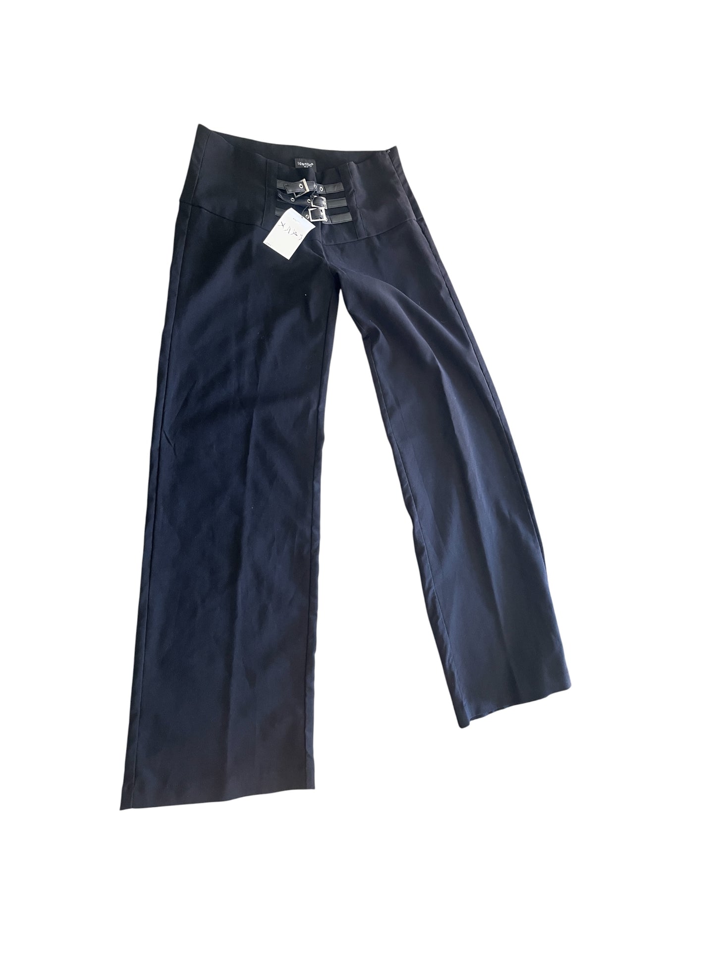 Black Low Waist Trousers with Belt Detail #12393