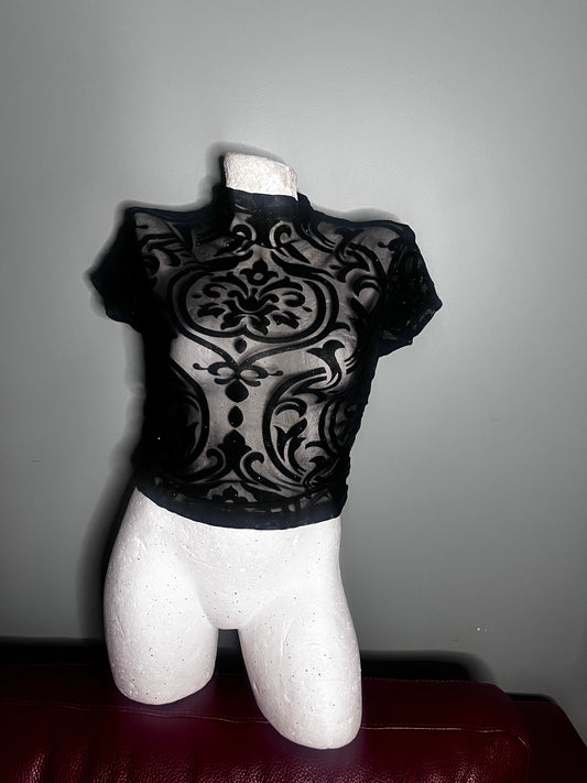 Black Tattoo Tribal Mesh Top #11086