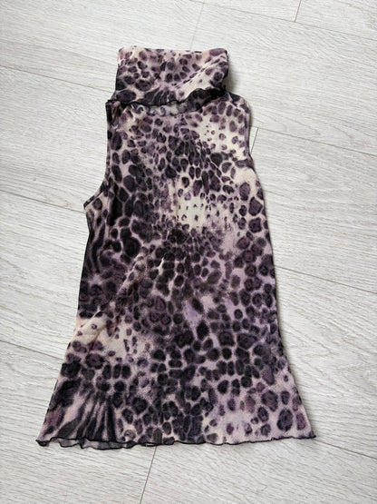 Tiziana Leopard-Print Mesh Turtleneck Top #13202