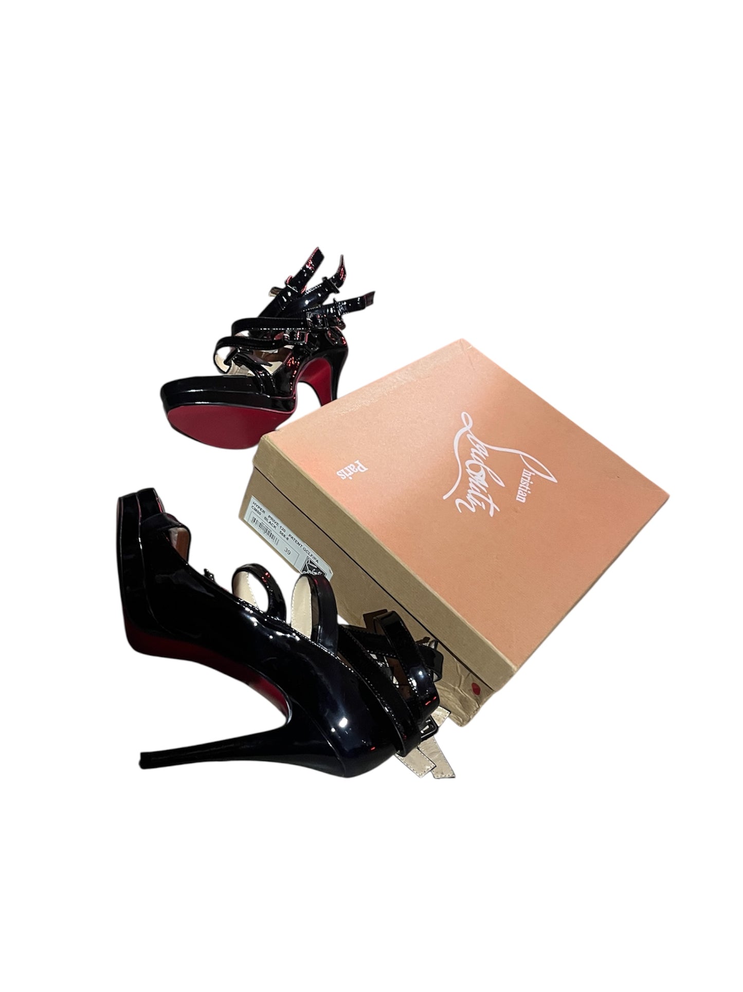 Christian Louboutin “Hyper Prive 120” Patent Platform Heels – Black – Size 39 #11714
