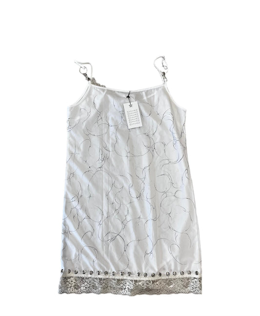 Clouwdez White Graphic Slip Dress M #3751