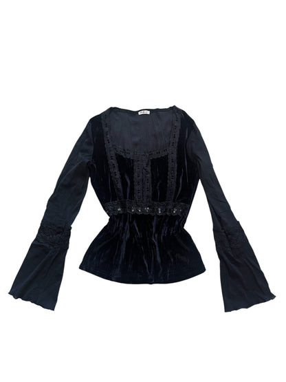Black semi-sheer velvet top #11342