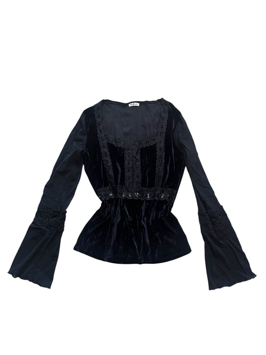 Black semi-sheer velvet top #11342