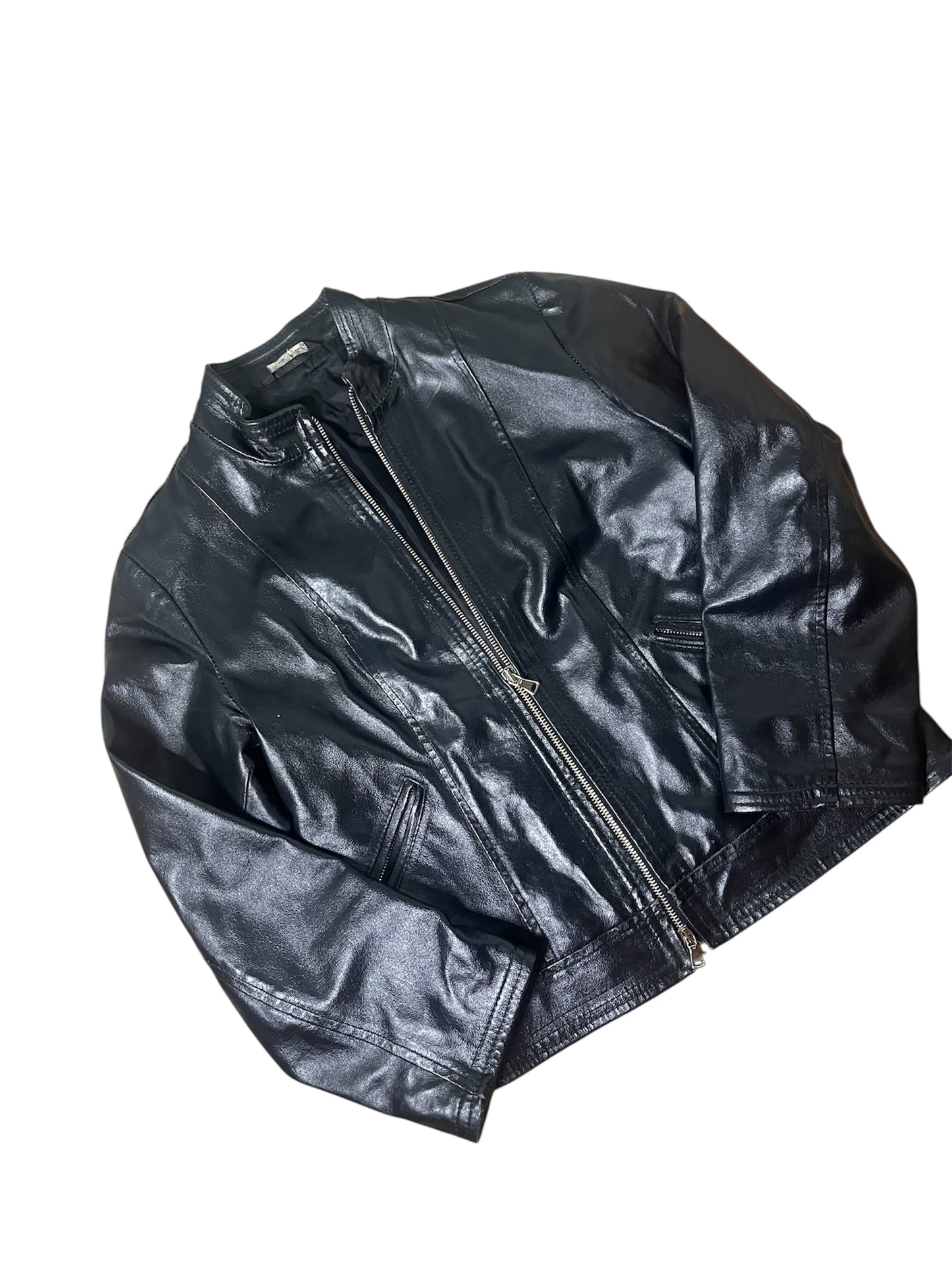 Black Minimal Leather Jacket #11616