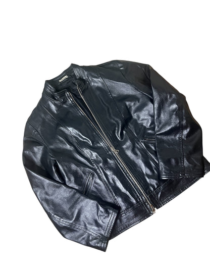 Black Minimal Leather Jacket #11616