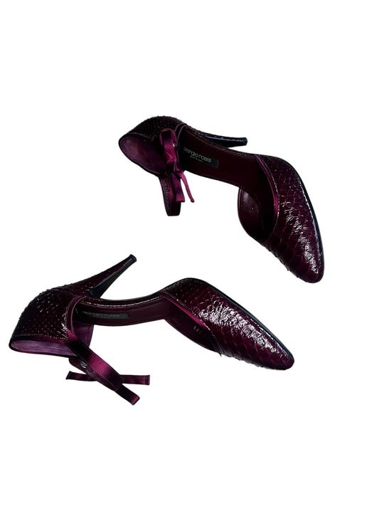 Sergio Rossi 90s Burgundy Python-Effect Ankle Strap Pumps #9617