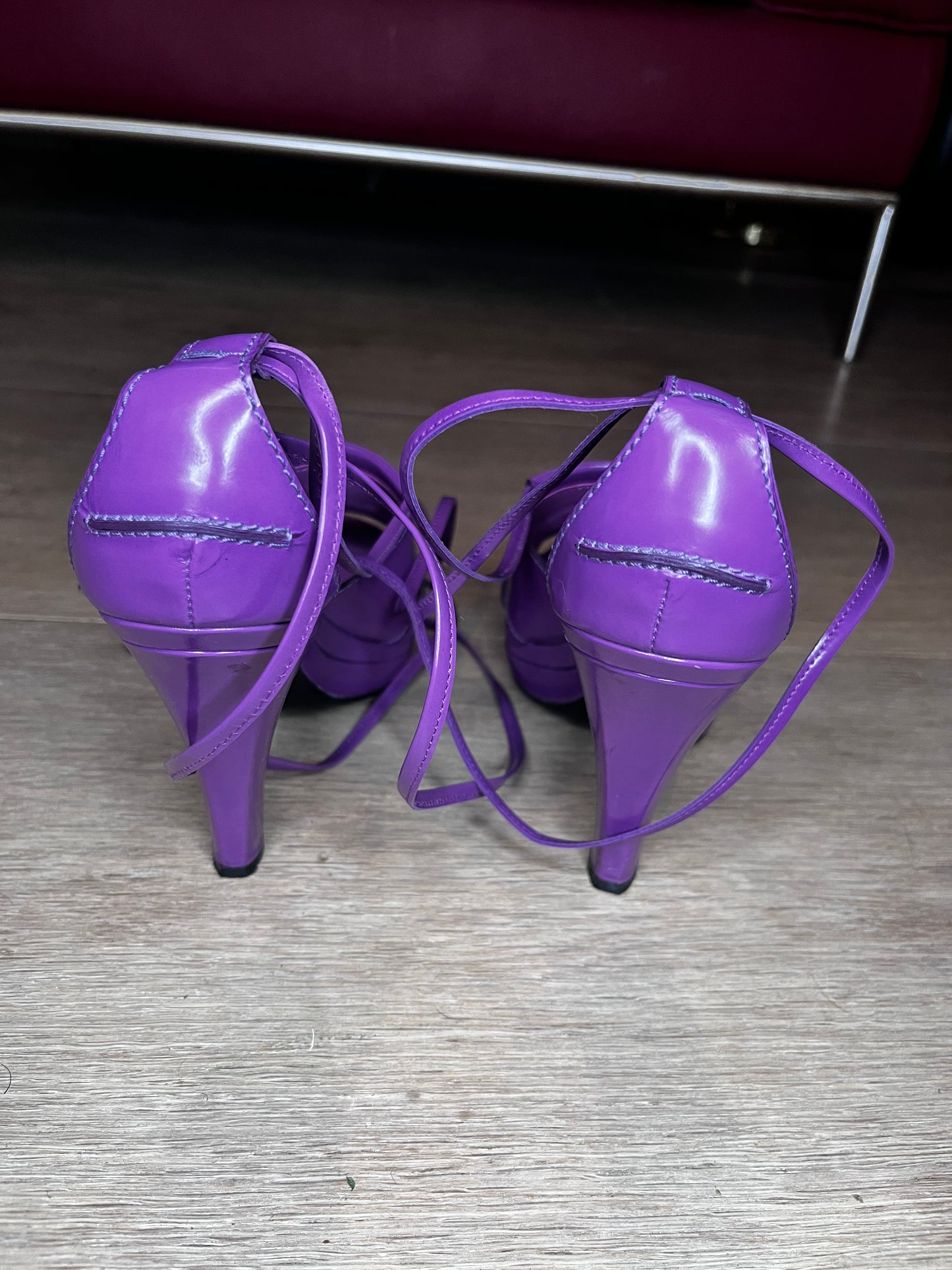 Tod’s Purple Patent Leather Lace-Up Platform Sandals #9606