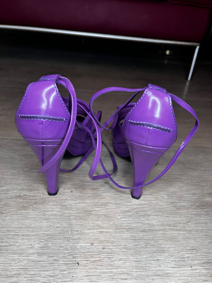 Tod’s Purple Patent Leather Lace-Up Platform Sandals #9606