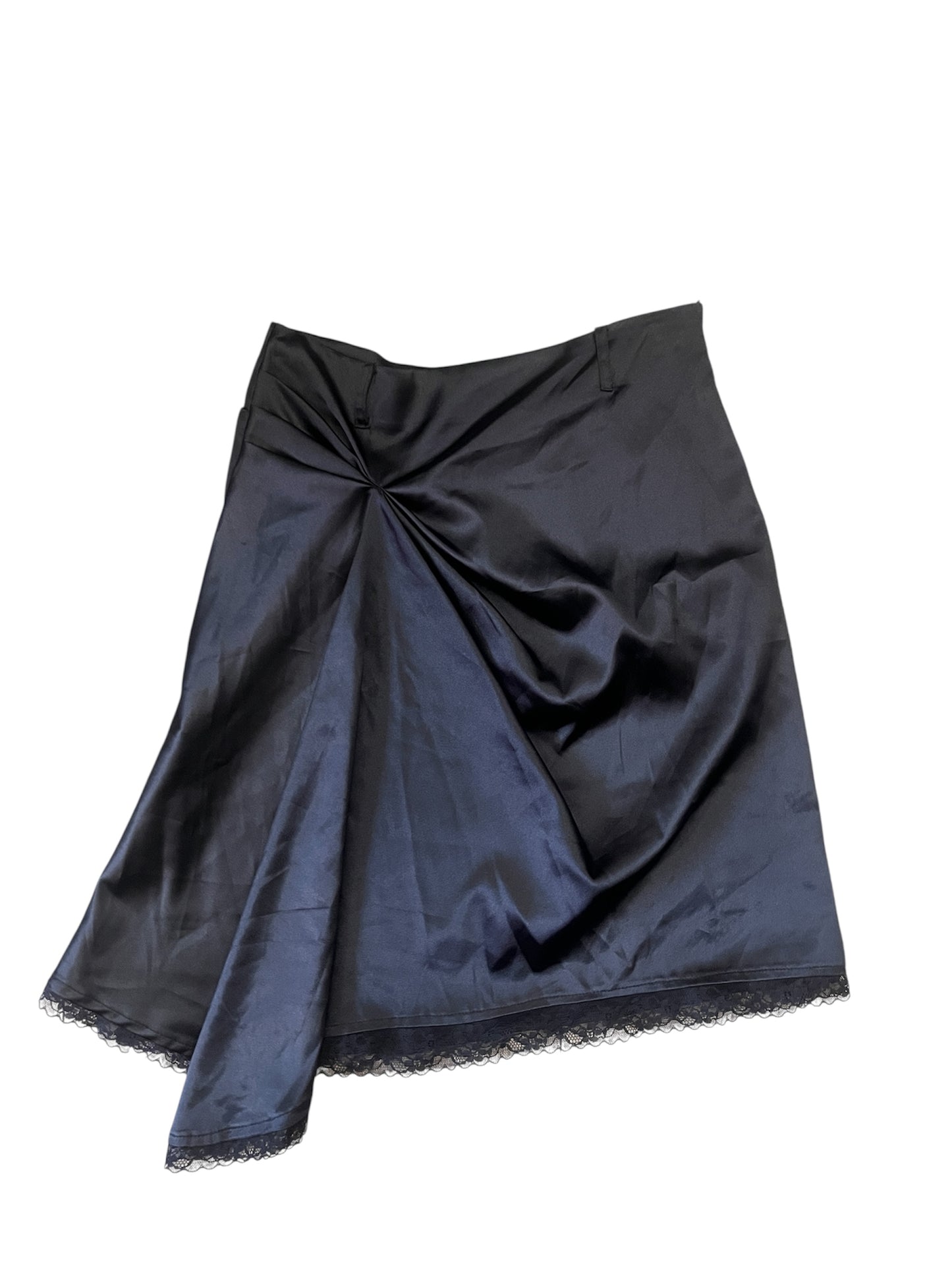 Italian Draped Satin Skirt with Lace Trim #11843