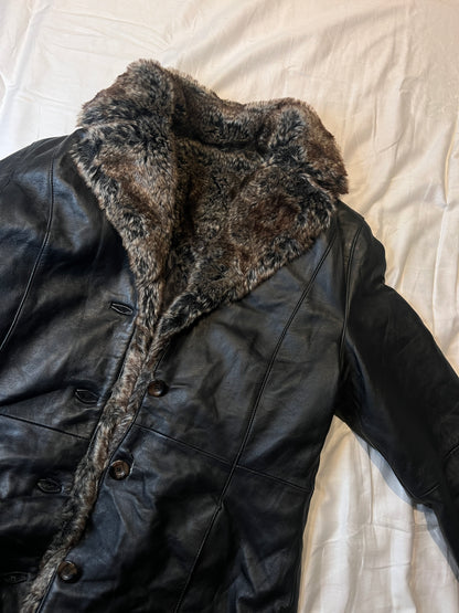 Leather Coat with Faux Fur Collar #11306