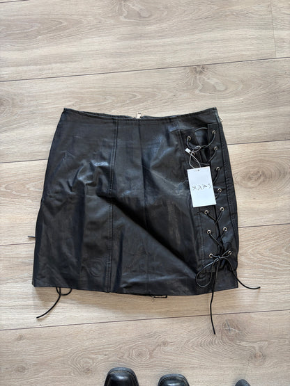 Black Faux Leather Lace-Up Biker Mini Skirt #11036
