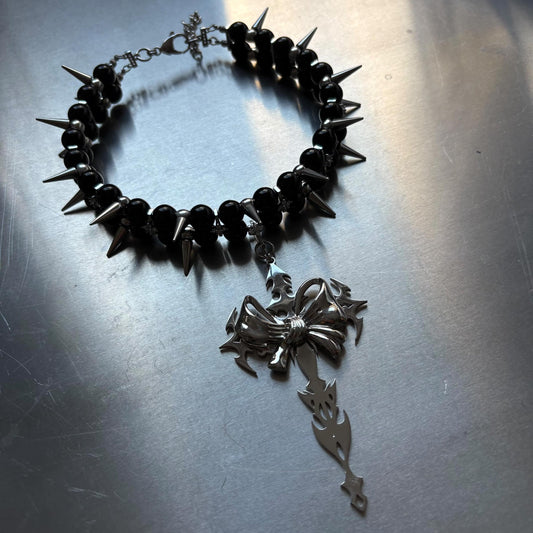 Dark Bloom Bow spikes choker 666999 #9931