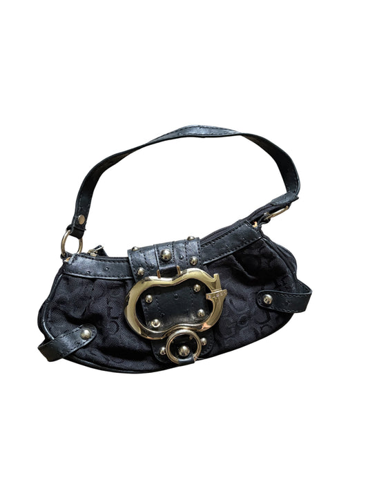Guess Black Monogram Baguette Bag with Gold Buckle #13559