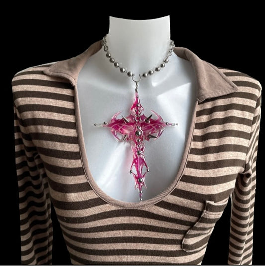 Pink Totem extra large cross necklase #5102
