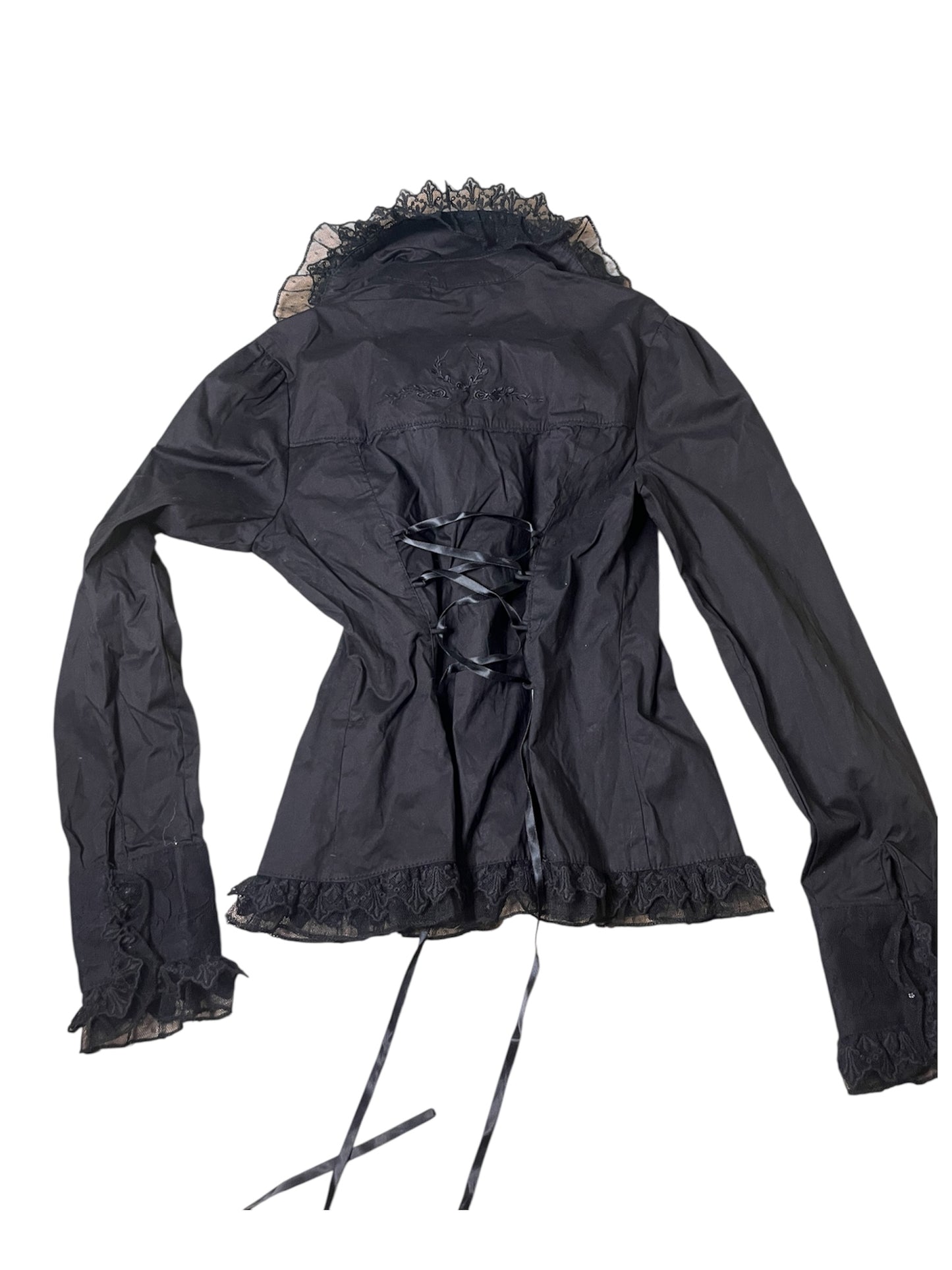 Black Gothic Lace-Trim Corset Blouse #11604