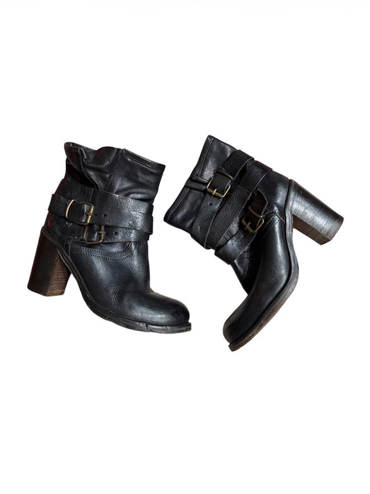 Vintage Buckle Leather Boots 39 #13706