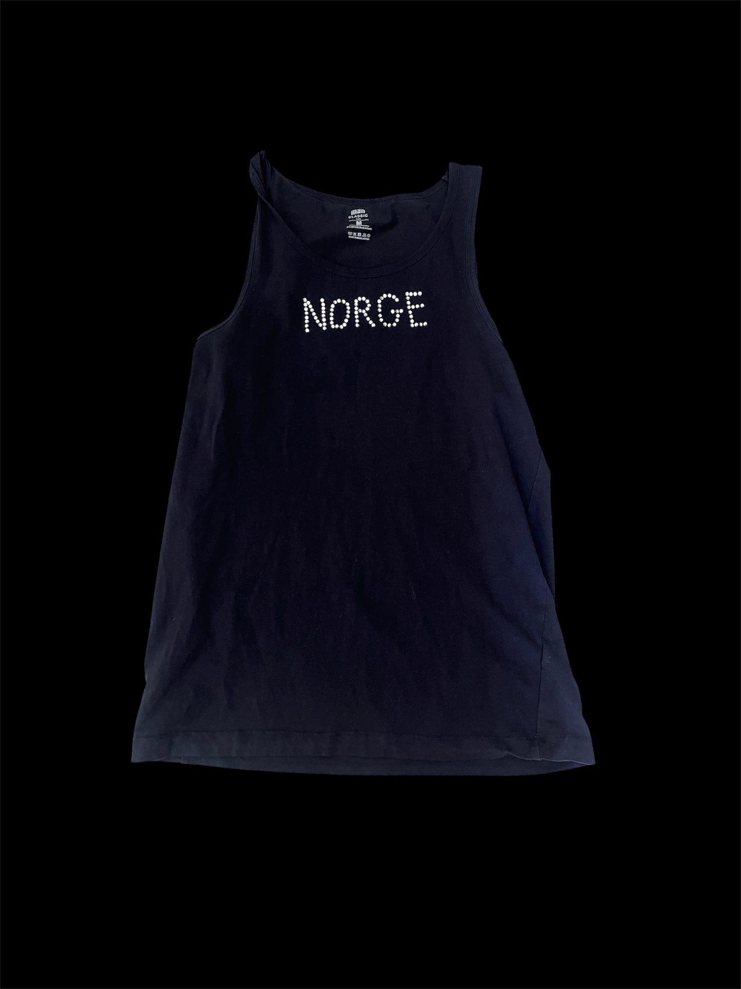 Black “NORGE” Rhinestone Tank Top (Size M) #13011