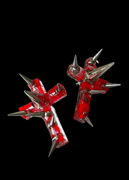 Bleeding cross spikes earrings 666999 #2572