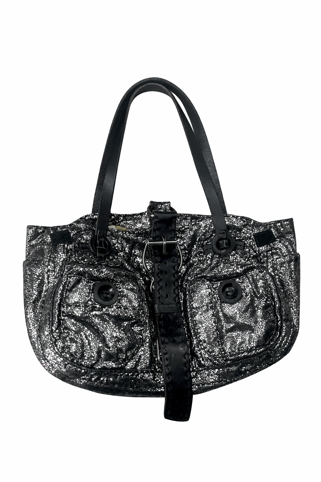 Metallic crackled leather shoulder bag