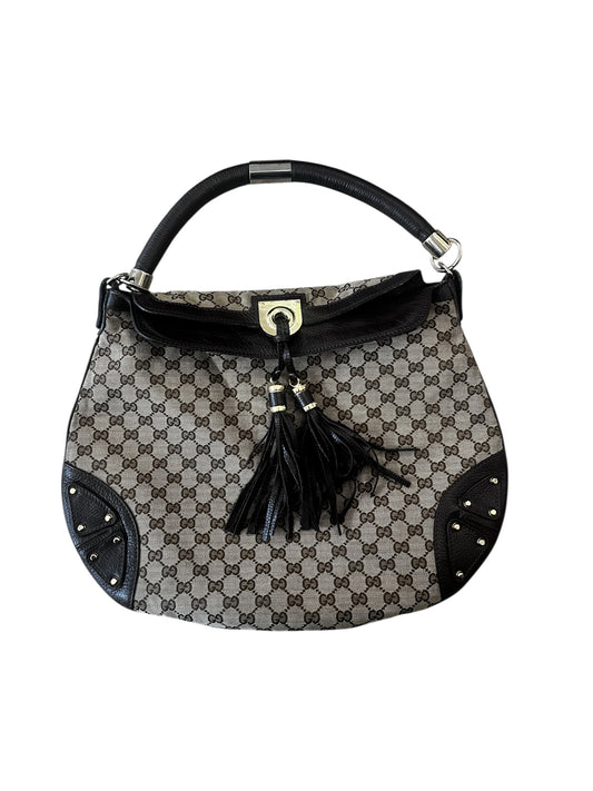 Gucci Medium Indy Top Handle Bag – GG Canvas & Black Leather #9250
