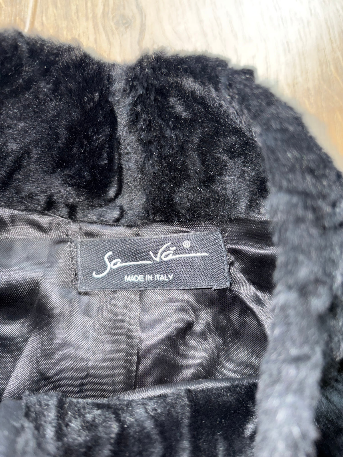 Black Fur Trim Jacket with Leather Details #13555
