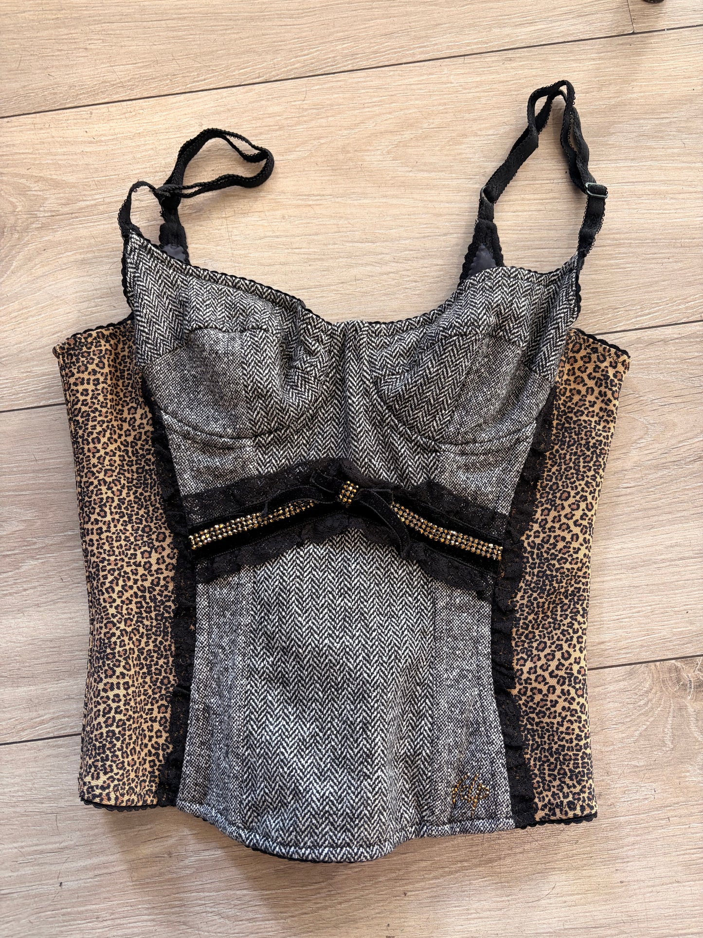 2000s Leopard Panel Wool Corset Top #13254