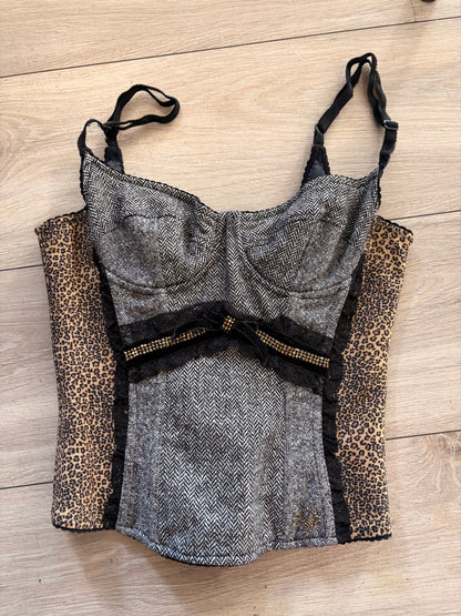 2000s Leopard Panel Wool Corset Top #13254