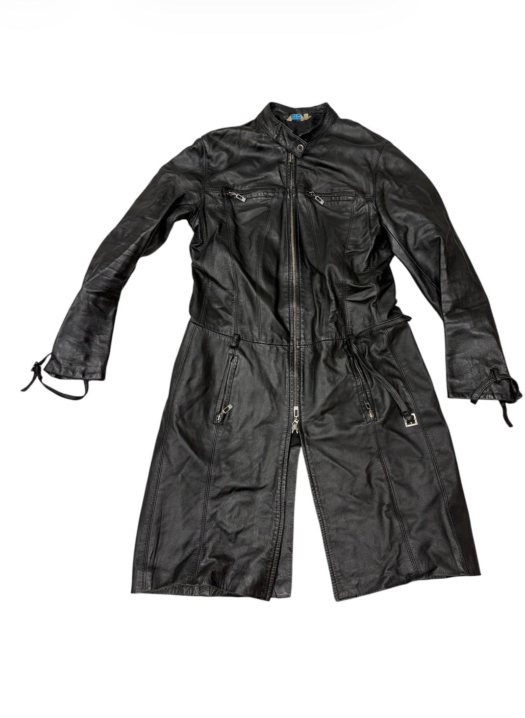 Black Leather Zip-Detail Coat #13334