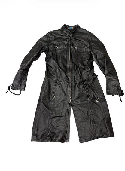 Black Leather Zip-Detail Coat #13334